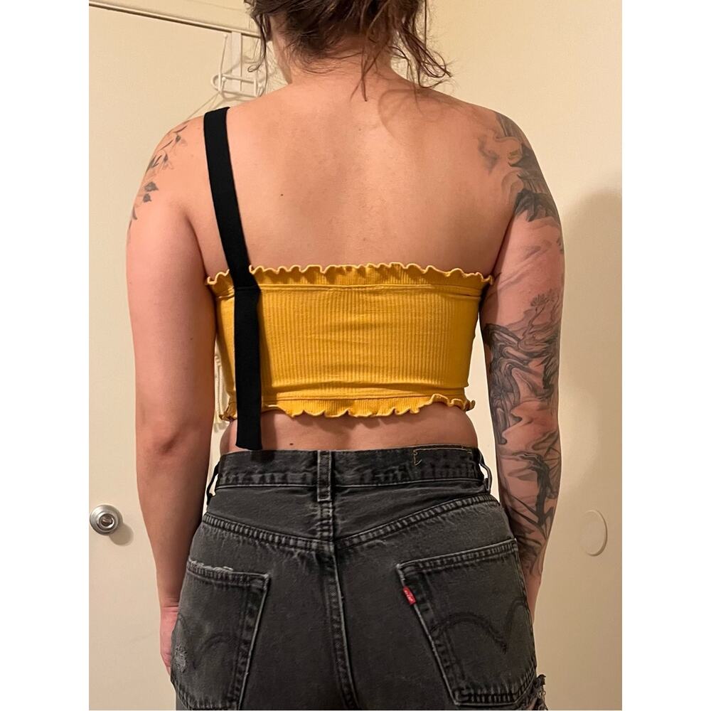 Yellow Ribbed Lettuce-Edge Tube Top - Picture 4 of 4
